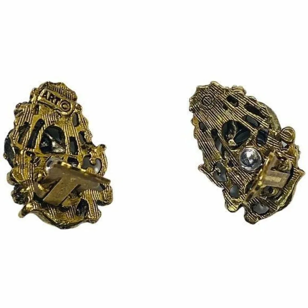 Vintage ART© Clip On Moonstone and Rhinestone Earrings Signed by Arthur Pepper - Picture 5 of 9